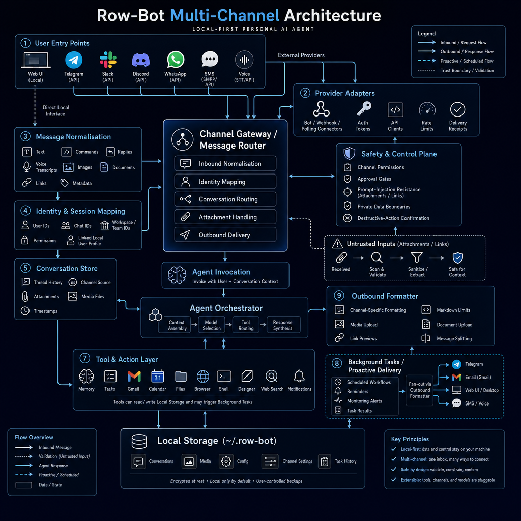 Row-Bot multi-channel architecture diagram