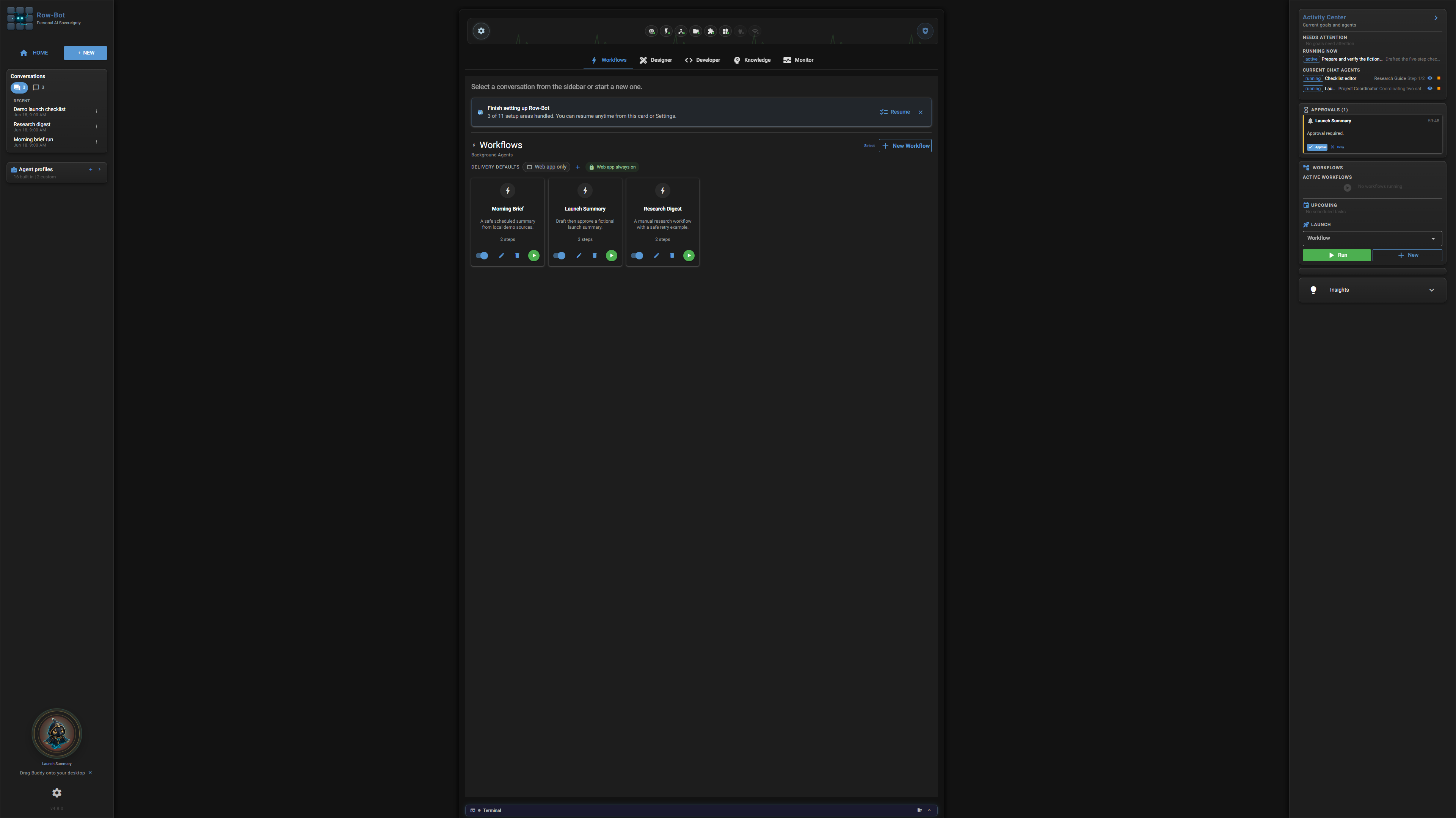 Row-Bot main interface.