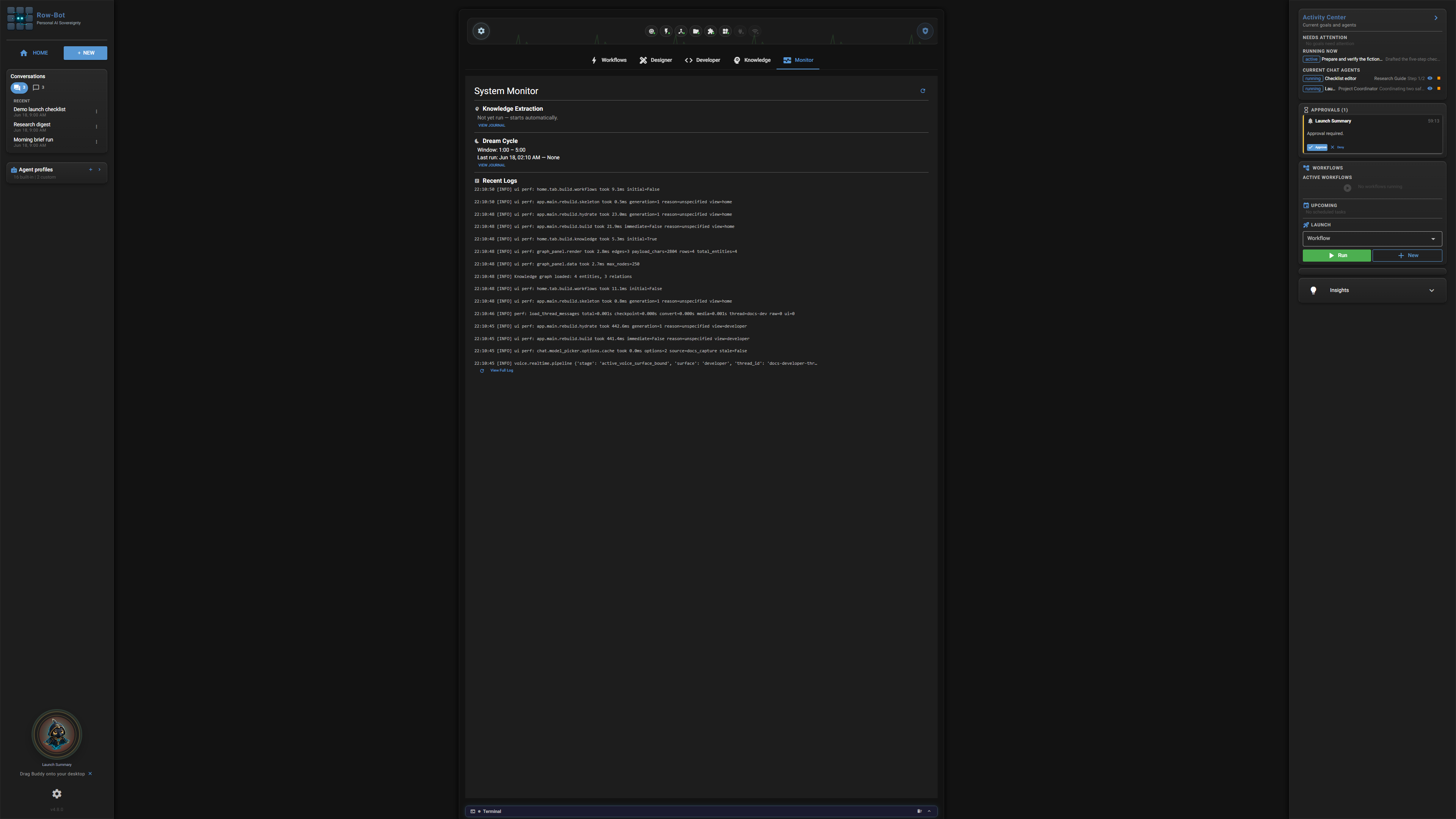Row-Bot Monitor tab.
