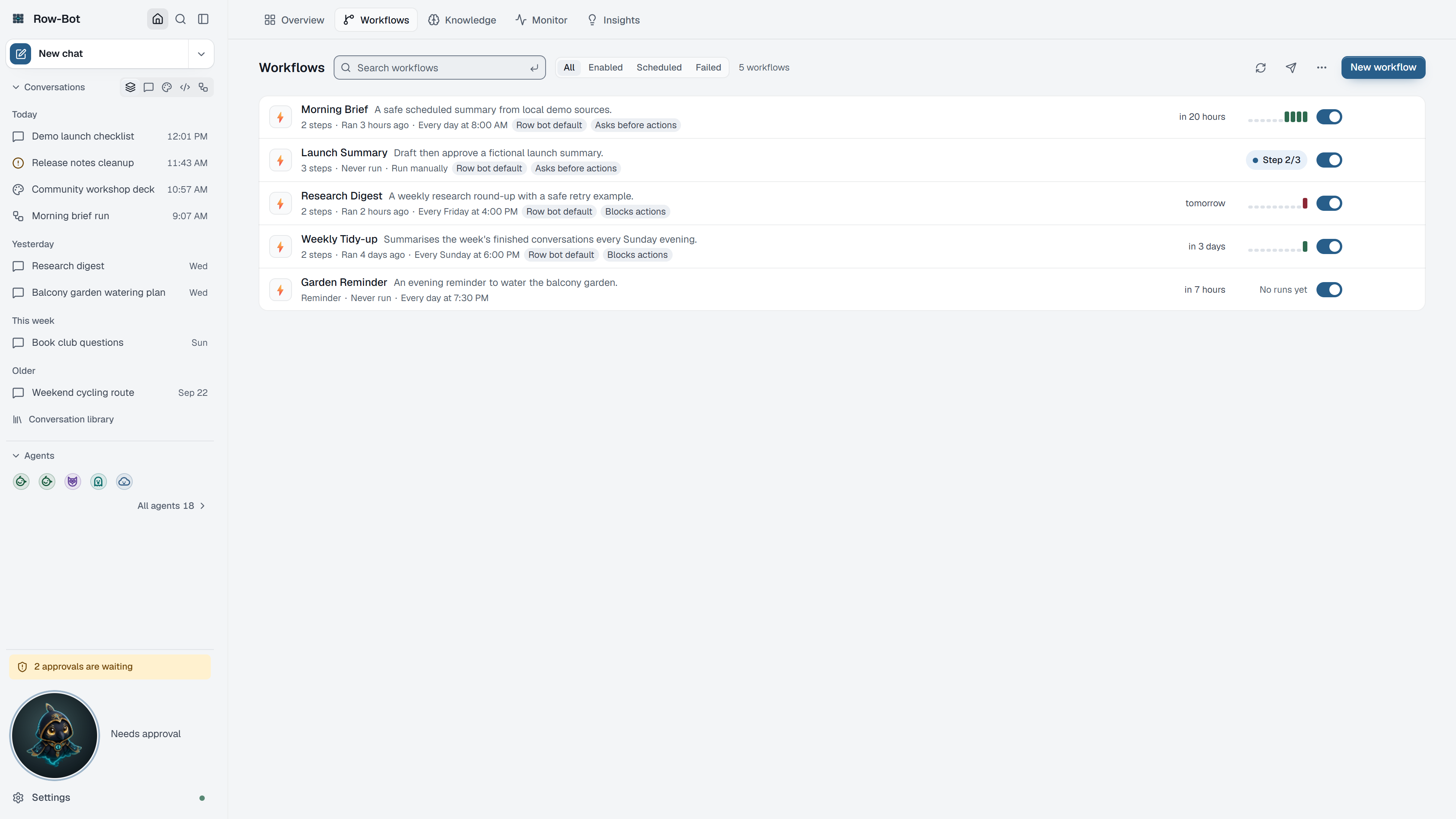 Row-Bot Workflows tab.