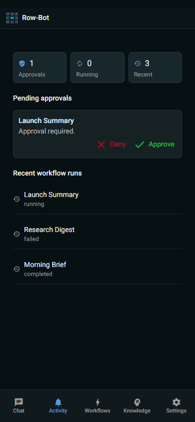 Android-sized Row-Bot Activity view.