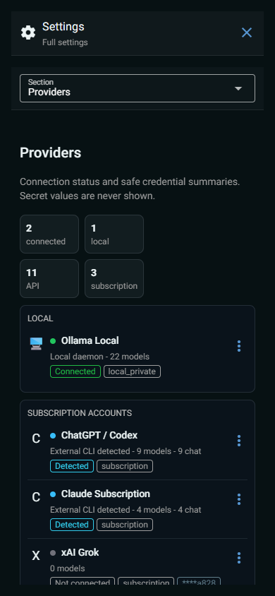 Android-sized Row-Bot Providers settings.