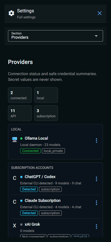 Android-sized Row-Bot Providers settings.