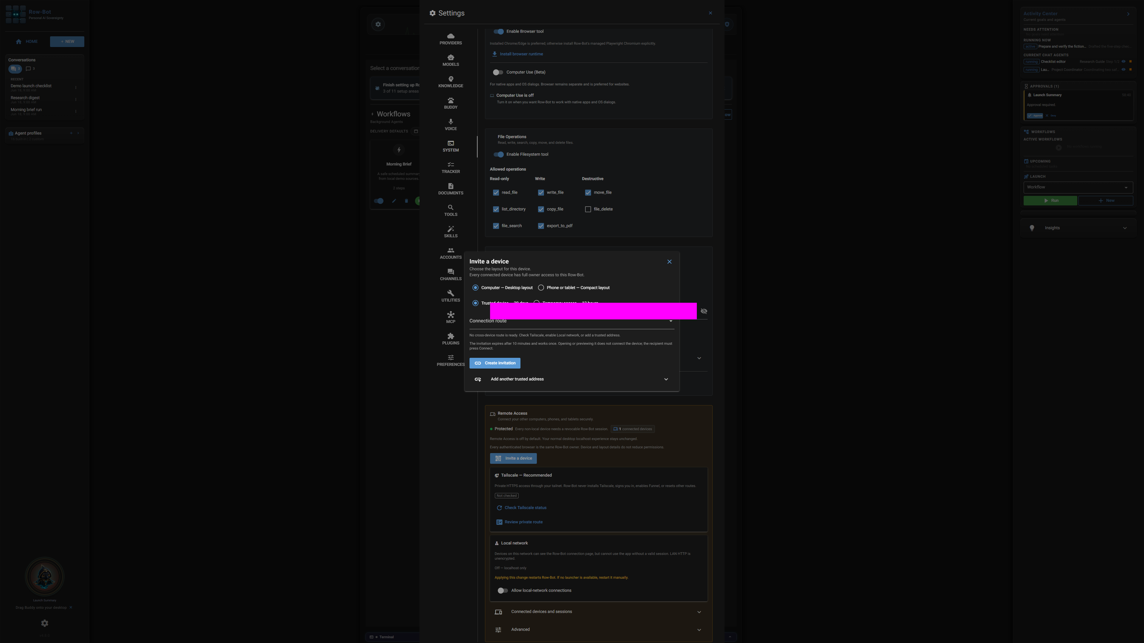 Remote Access invitation configured for a phone or tablet.