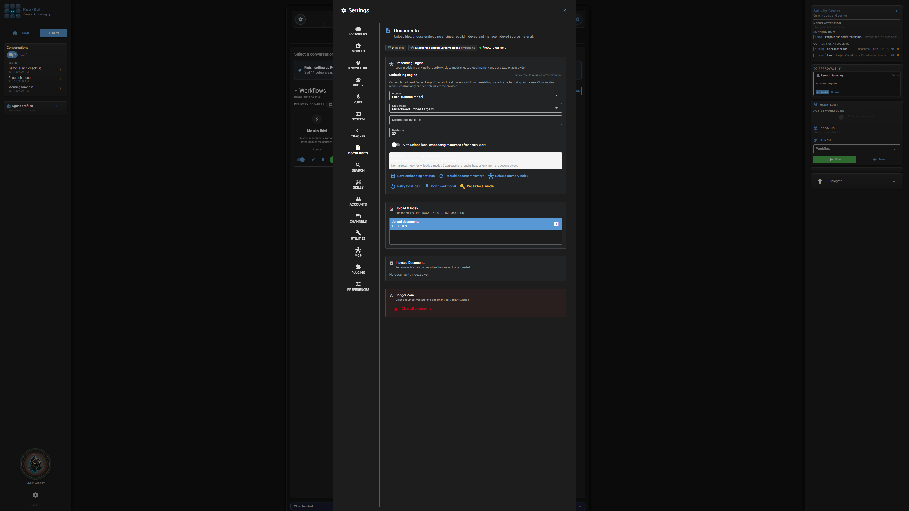 Settings: Documents in Row-Bot.