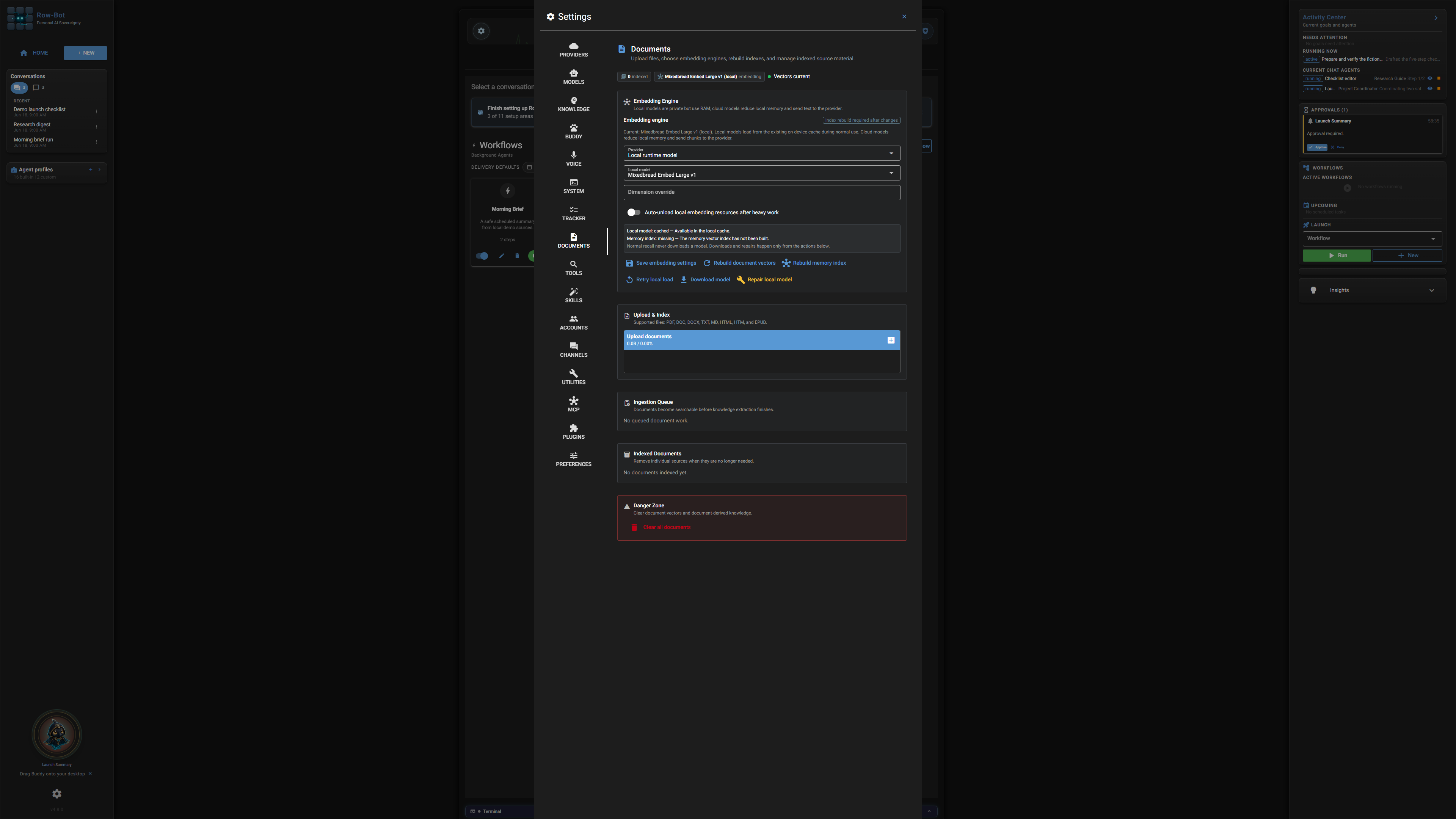 Settings: Documents in Row-Bot.