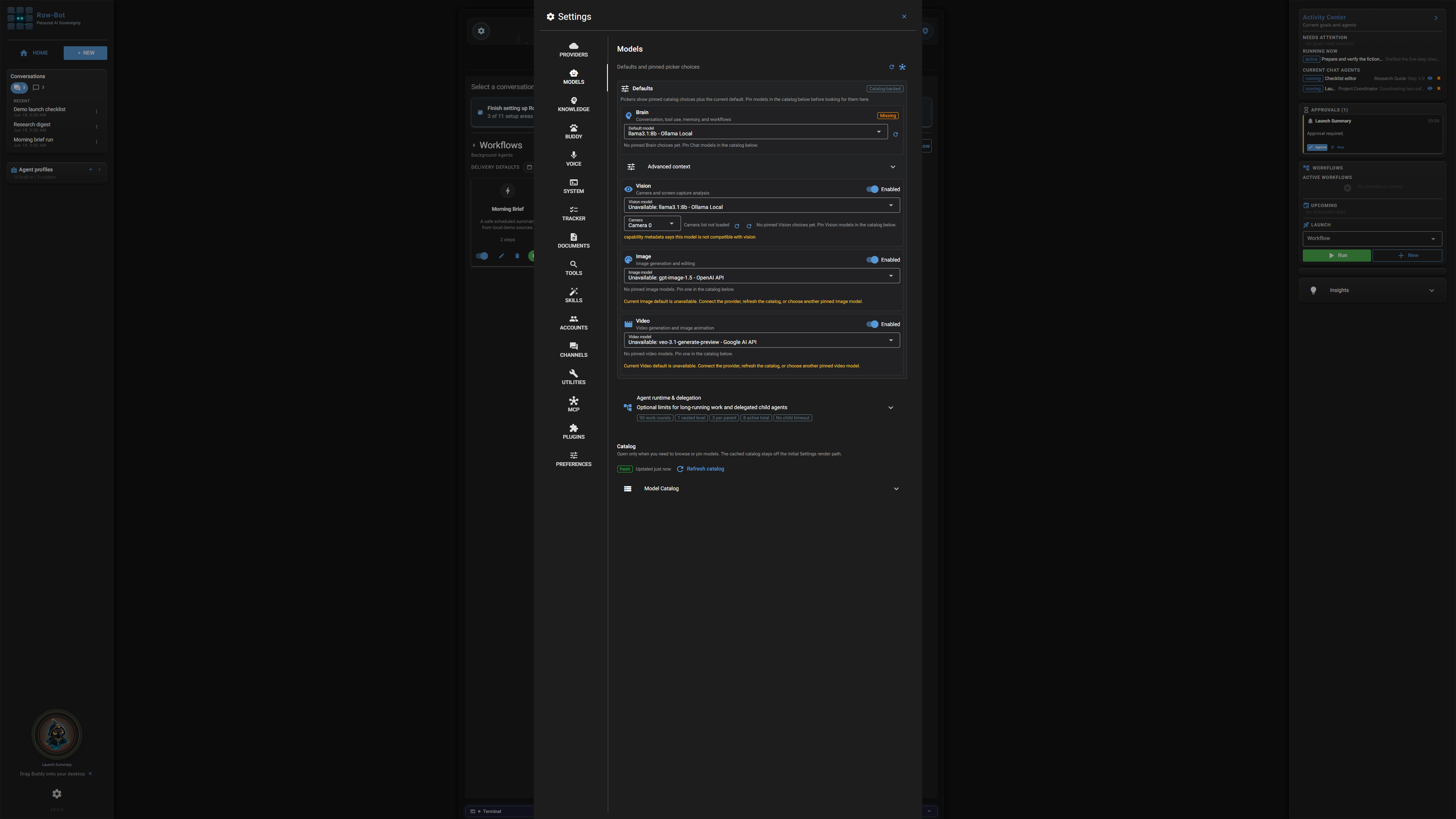 Settings: Models in Row-Bot.