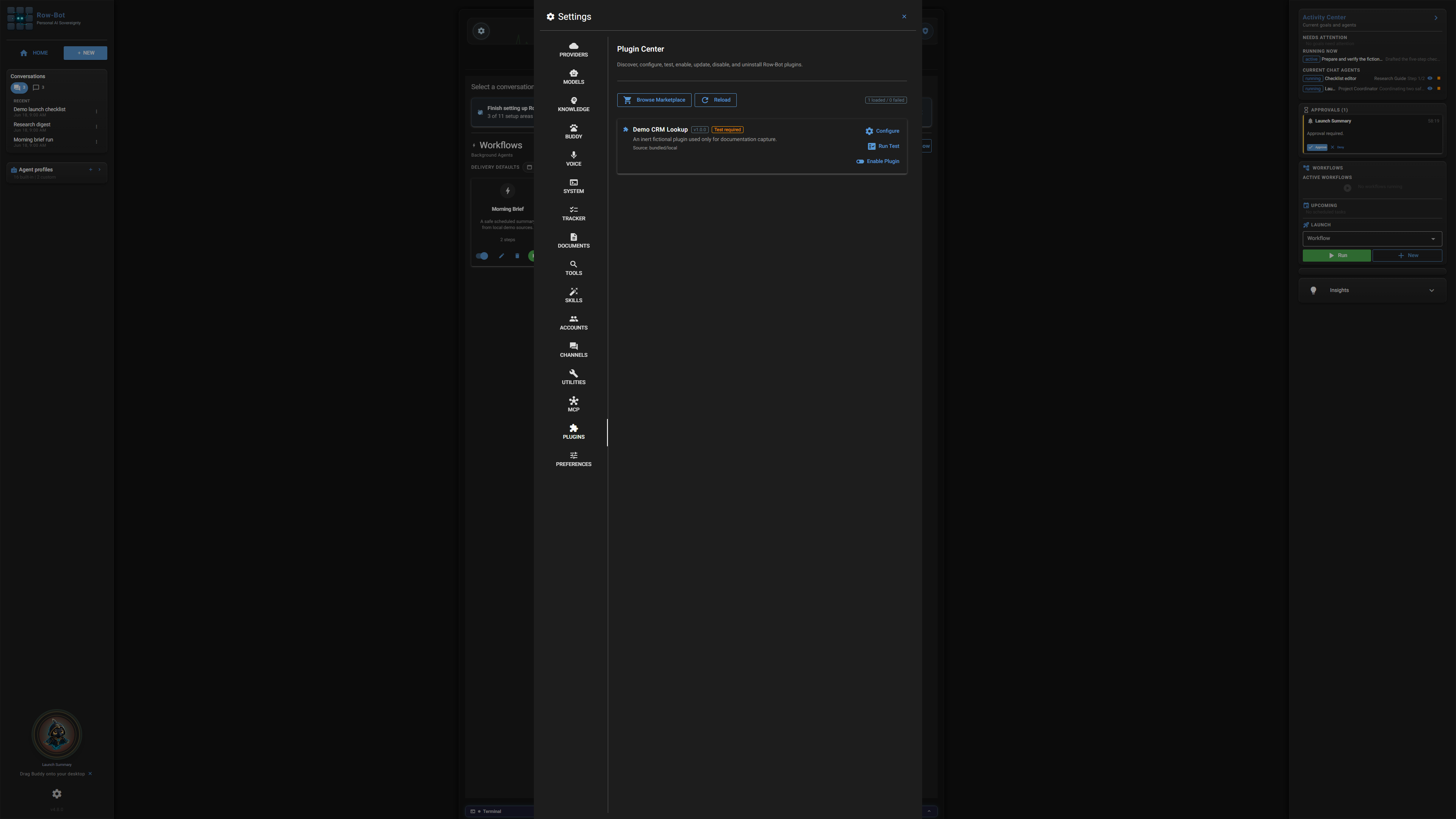 Settings: Plugins in Row-Bot.