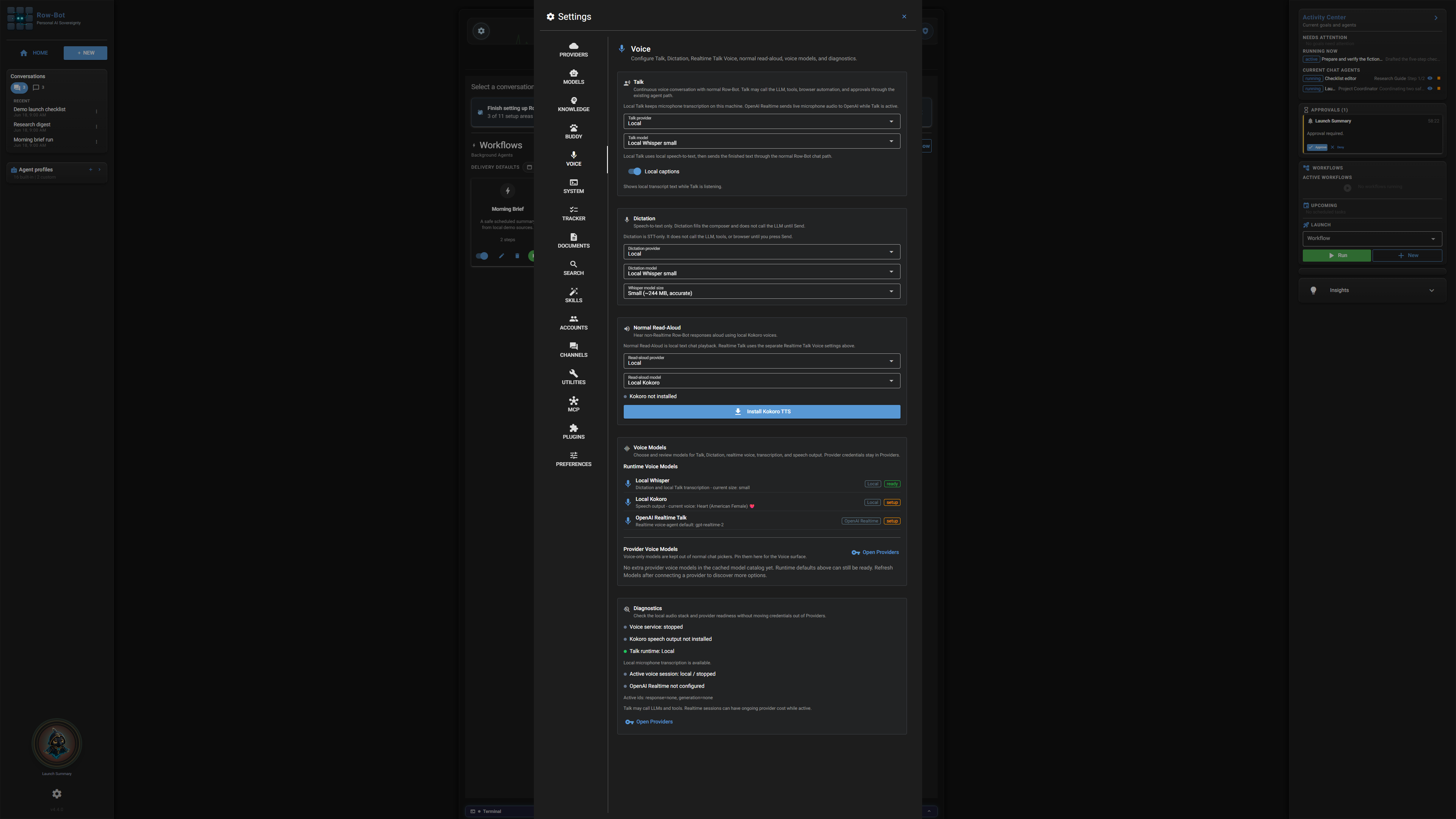 Settings: Voice in Row-Bot.