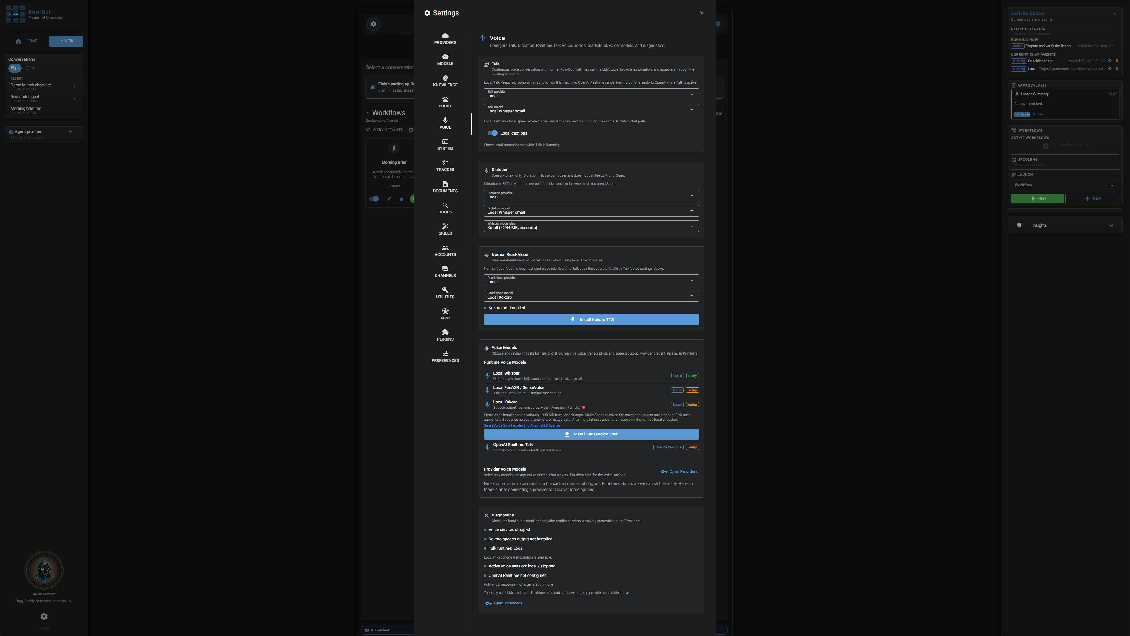 Settings: Voice in Row-Bot.