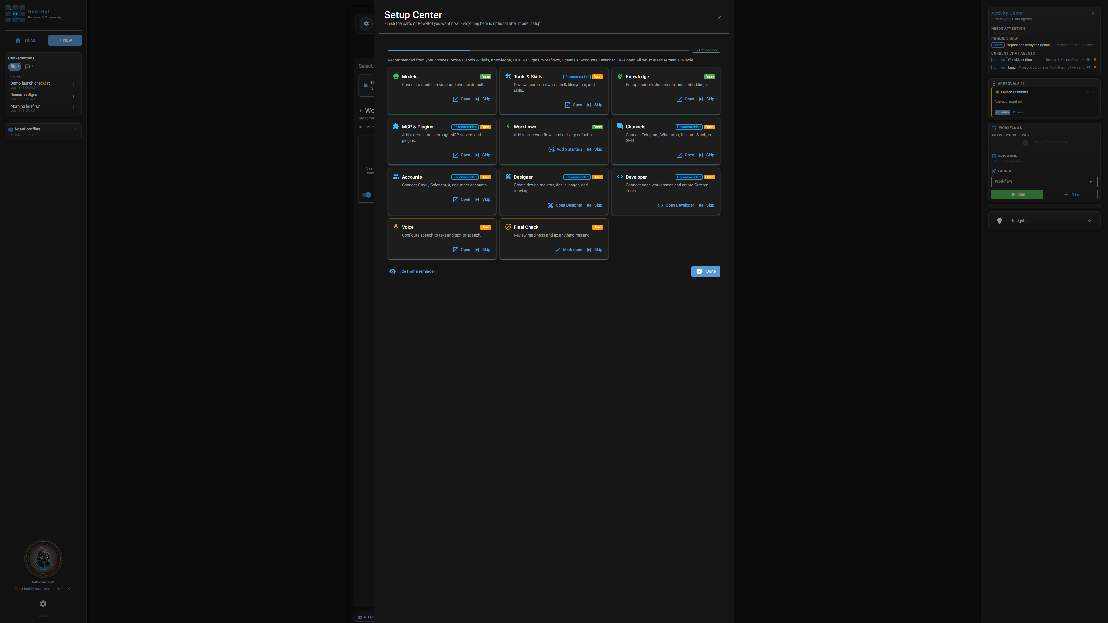 Row-Bot Setup Center.