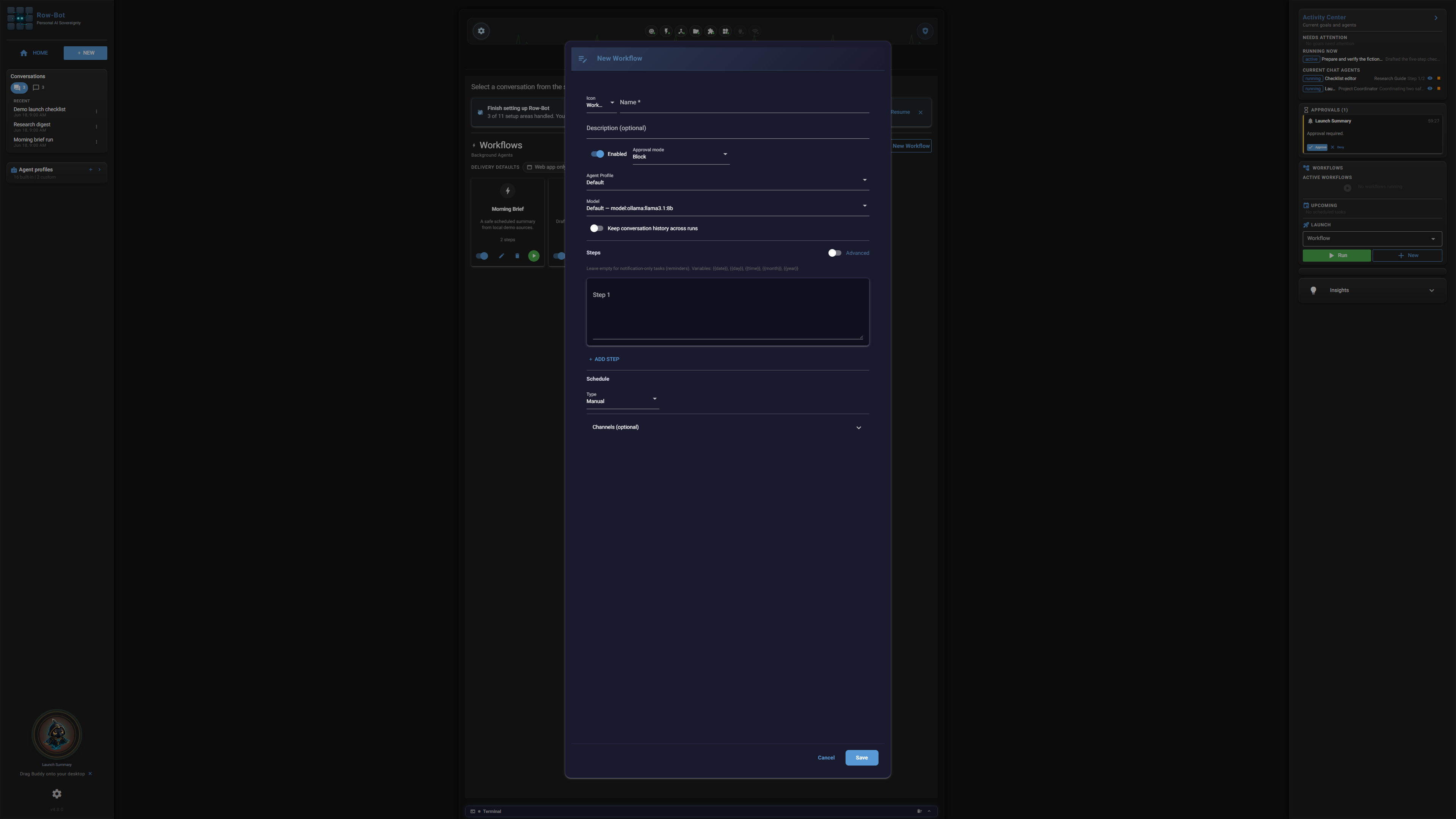 Row-Bot New Workflow editor.