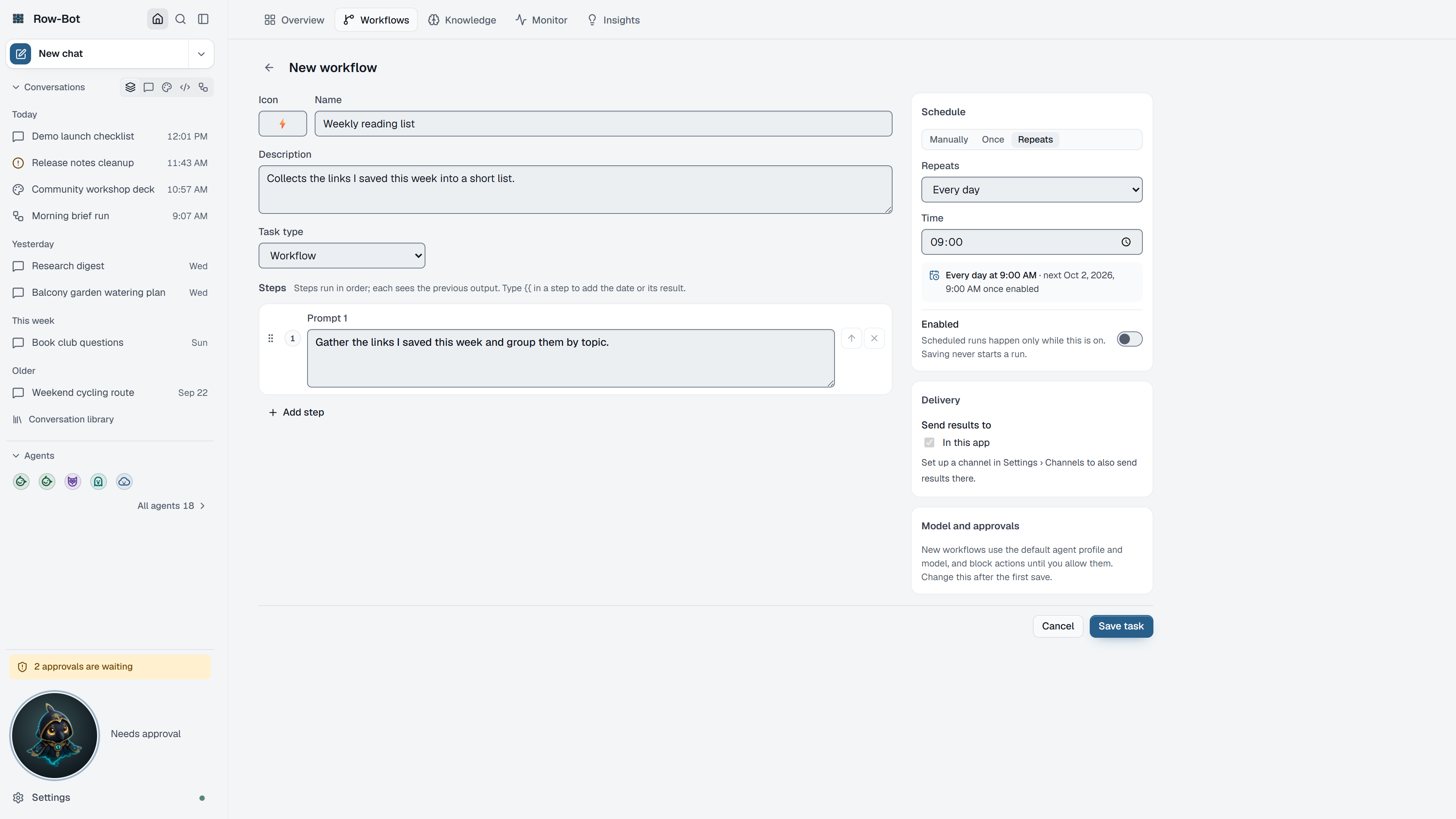 Row-Bot New workflow editor.